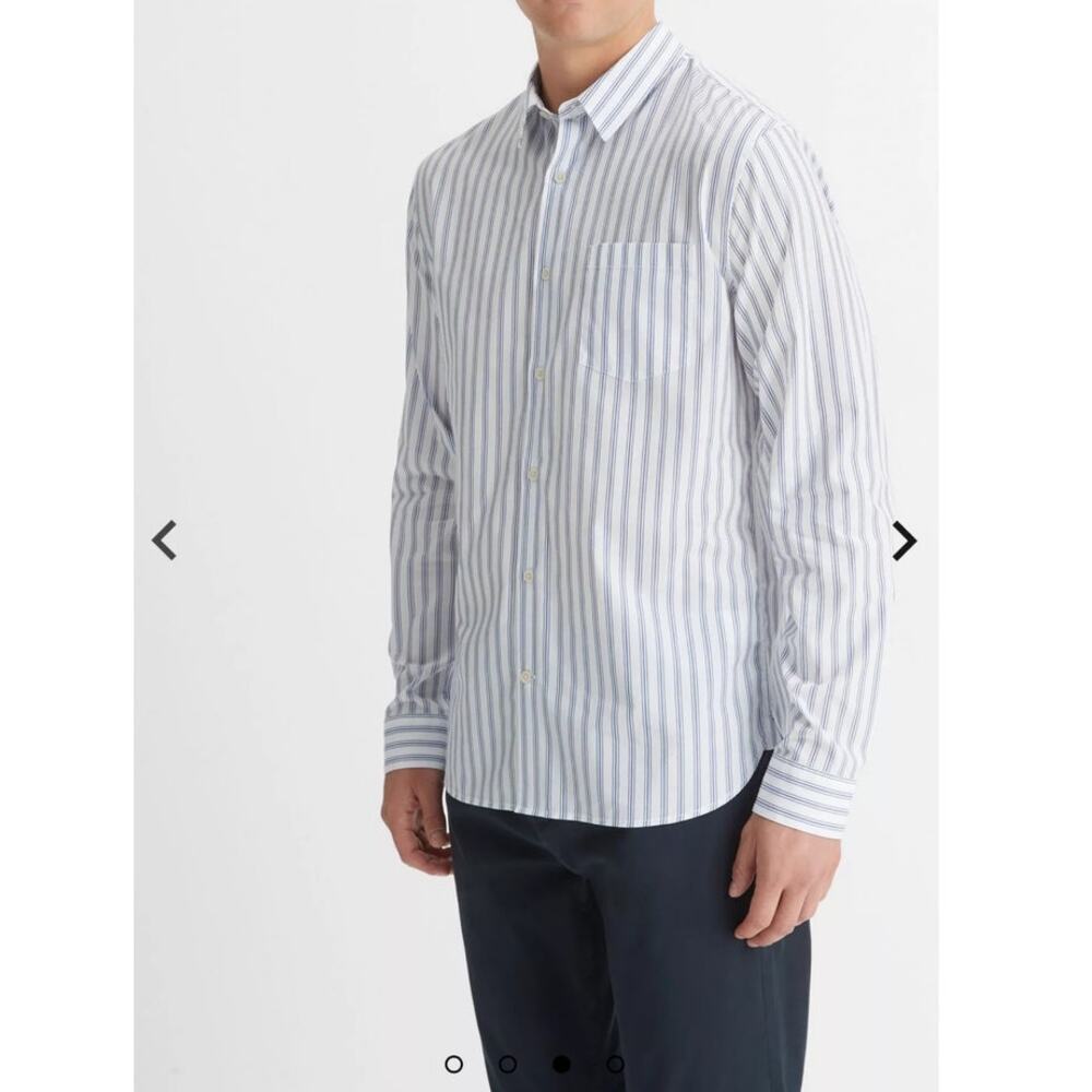 Vince Surf Stripe Long Sleeve Button Down Shirt Classic Fit  Linen Blend XL